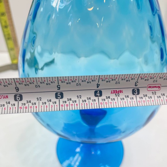 Vtg Empoli Italian MCM Glass Brandy Snifter Pedestal Vase Blue Optic ~ 13 Inches - Picture 2 of 6